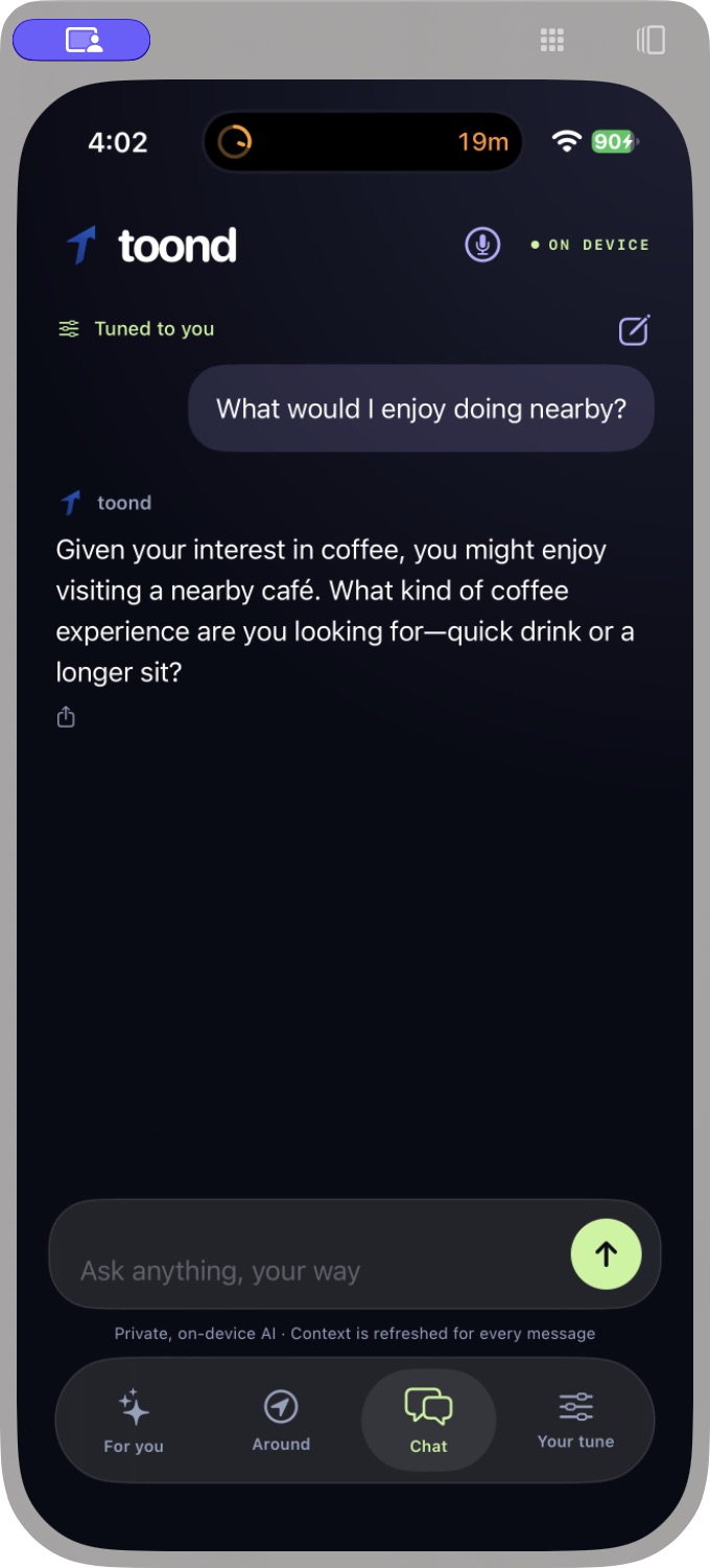 Toond personalized on-device chat